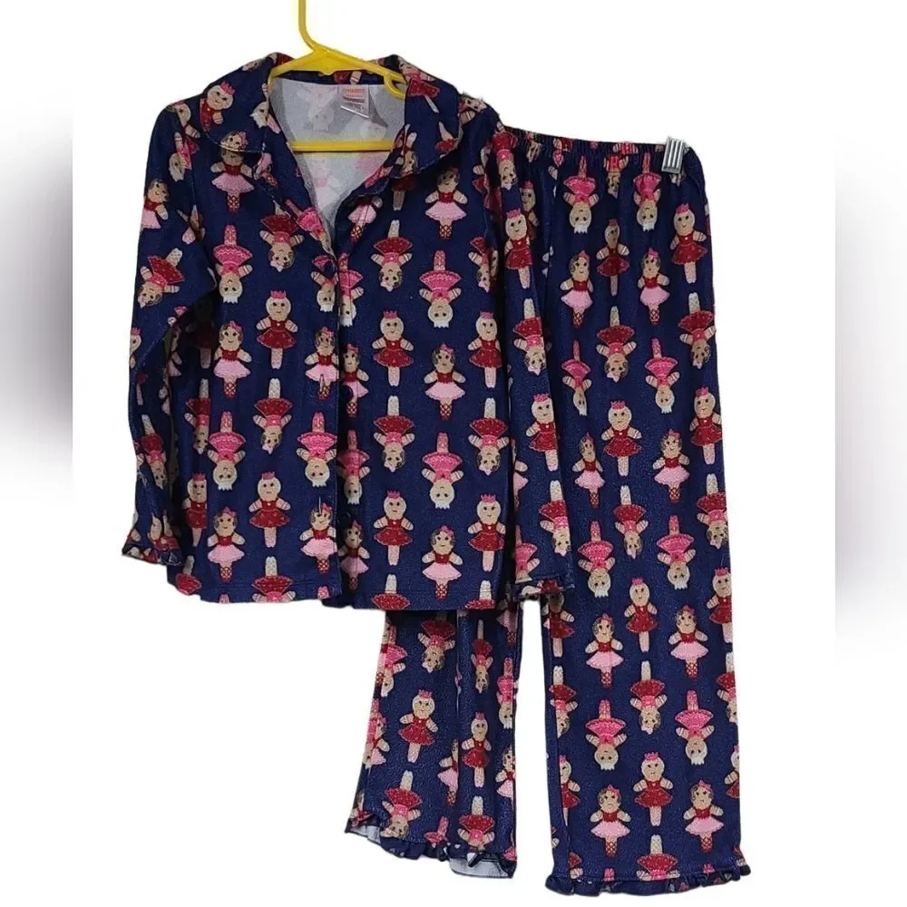 Gymboree Gingerbread Ballerina Girls 5/6 Navy Long Sleeve Flannel Pajama Set